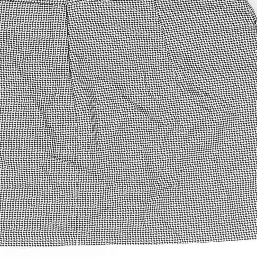 H&M Womens Black Check Polyester Mini Skirt Size 12 Zip - Houndstooth Frill