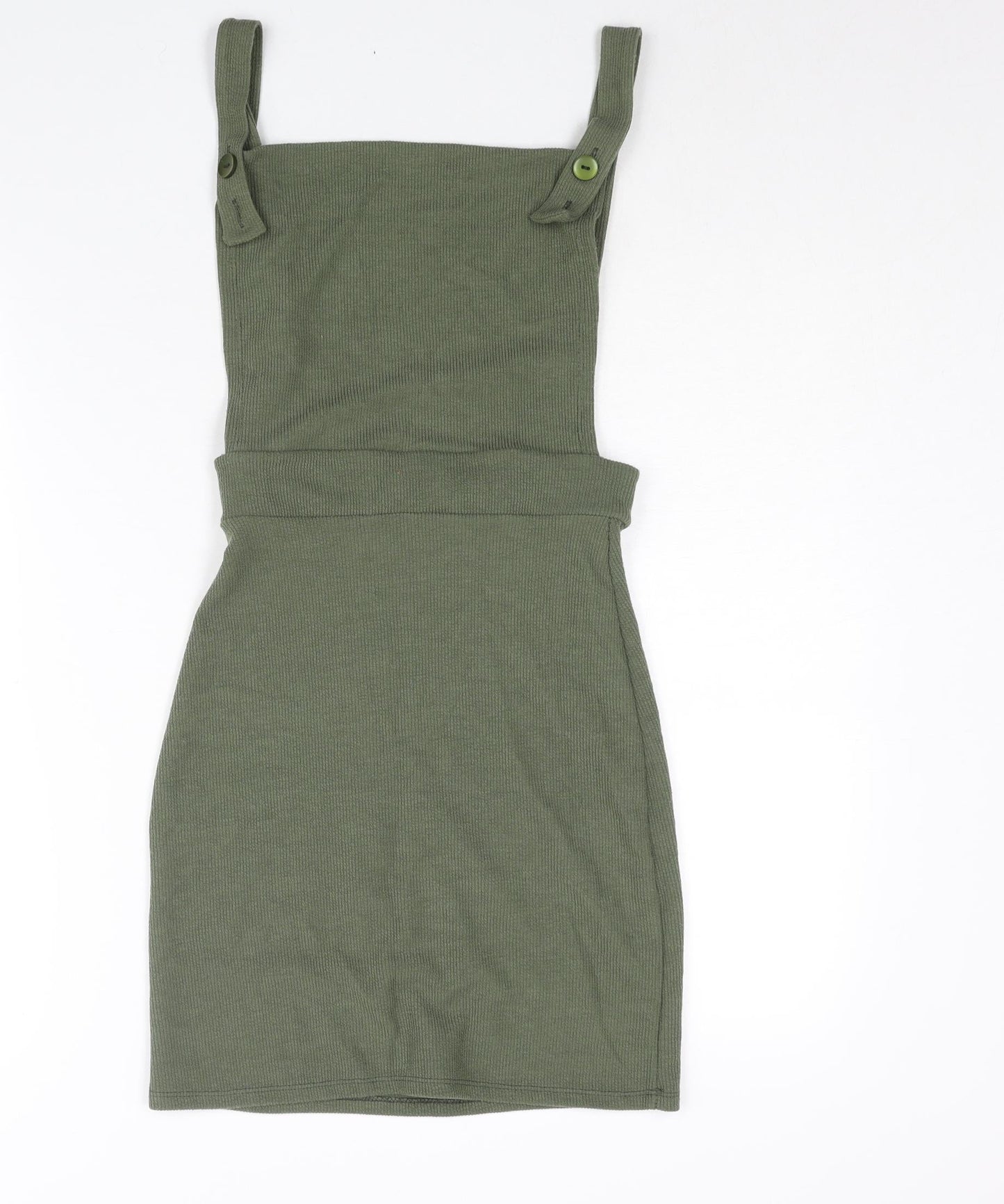 I SAW IT FIRST Womens Green Polyester Pinafore/Dungaree Dress Size 10 Square Neck Button - Backless