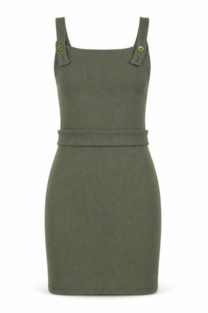 I SAW IT FIRST Womens Green Polyester Pinafore/Dungaree Dress Size 10 Square Neck Button - Backless