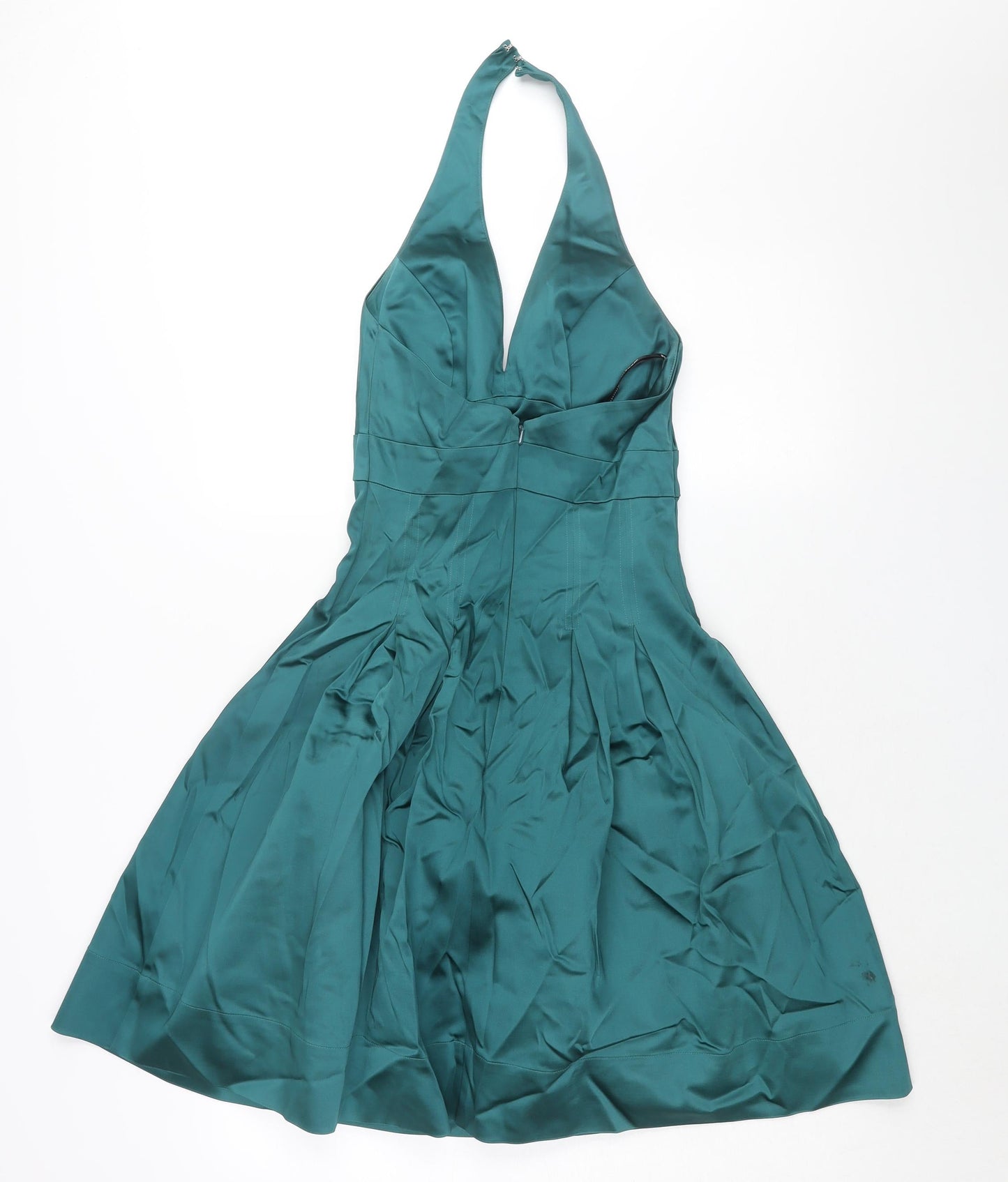 Warehouse Womens Green Acetate Fit & Flare Size 8 Halter Zip - Tulle Underskirt