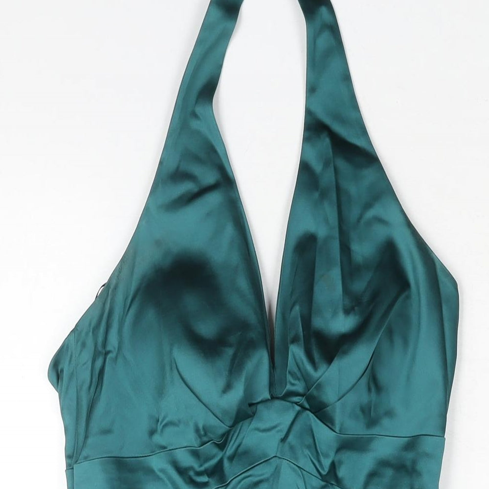 Warehouse Womens Green Acetate Fit & Flare Size 8 Halter Zip - Tulle Underskirt