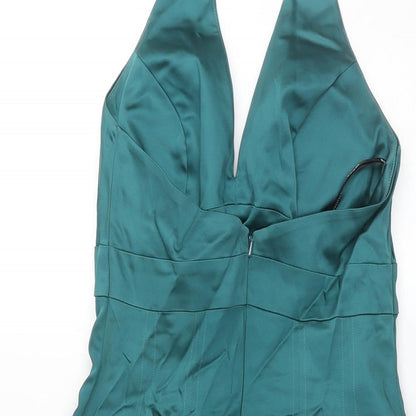 Warehouse Womens Green Acetate Fit & Flare Size 8 Halter Zip - Tulle Underskirt