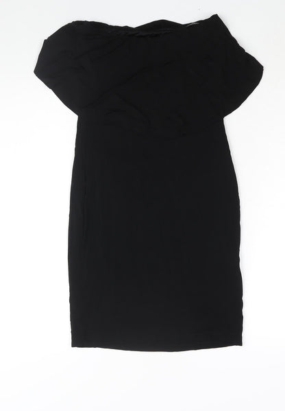 Warehouse Womens Black Viscose Bodycon Size 8 Square Neck Pullover