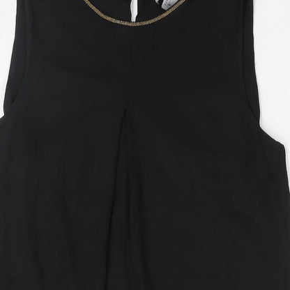 H&M Womens Black Polyester Shift Size 10 Round Neck Hook & Eye - Beaded Neckline