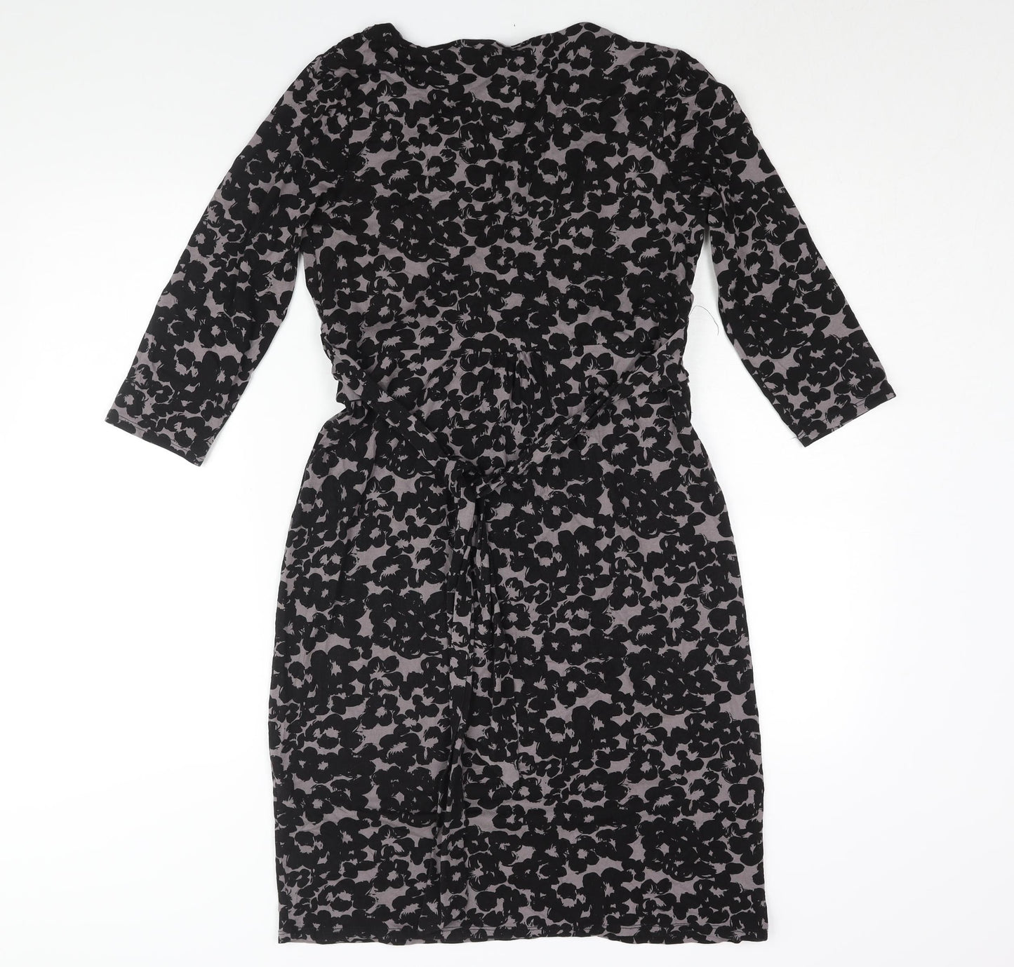 Monsoon Womens Black Geometric Viscose Shift Size 12 V-Neck Pullover - Belted