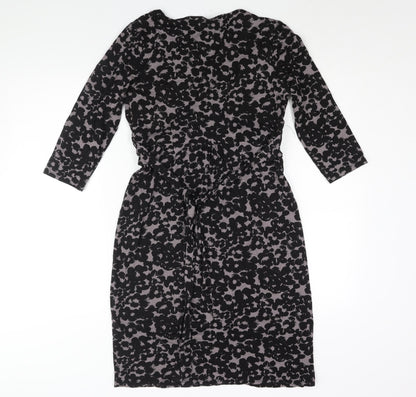 Monsoon Womens Black Geometric Viscose Shift Size 12 V-Neck Pullover - Belted