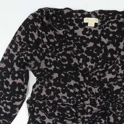 Monsoon Womens Black Geometric Viscose Shift Size 12 V-Neck Pullover - Belted