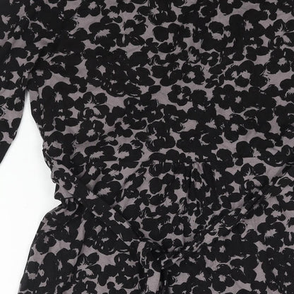 Monsoon Womens Black Geometric Viscose Shift Size 12 V-Neck Pullover - Belted