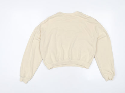 H&M Girls Beige Geometric Cotton Pullover Sweatshirt Size 10-11 Years Pullover - 10-12 Years