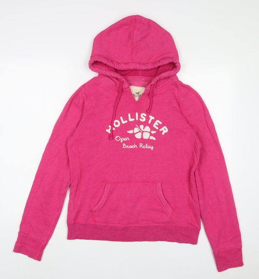 Hollister Womens Pink Cotton Pullover Hoodie Size L Pullover - Logo, Embroidered