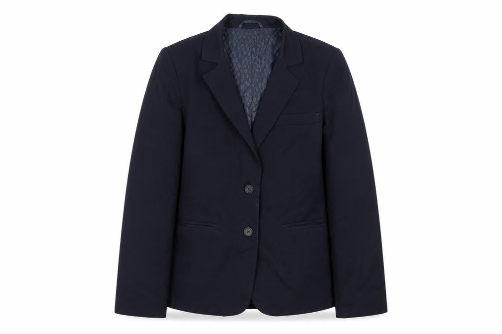 Front view of Aspire boys’ blue jacket blazer, size 8, years button
