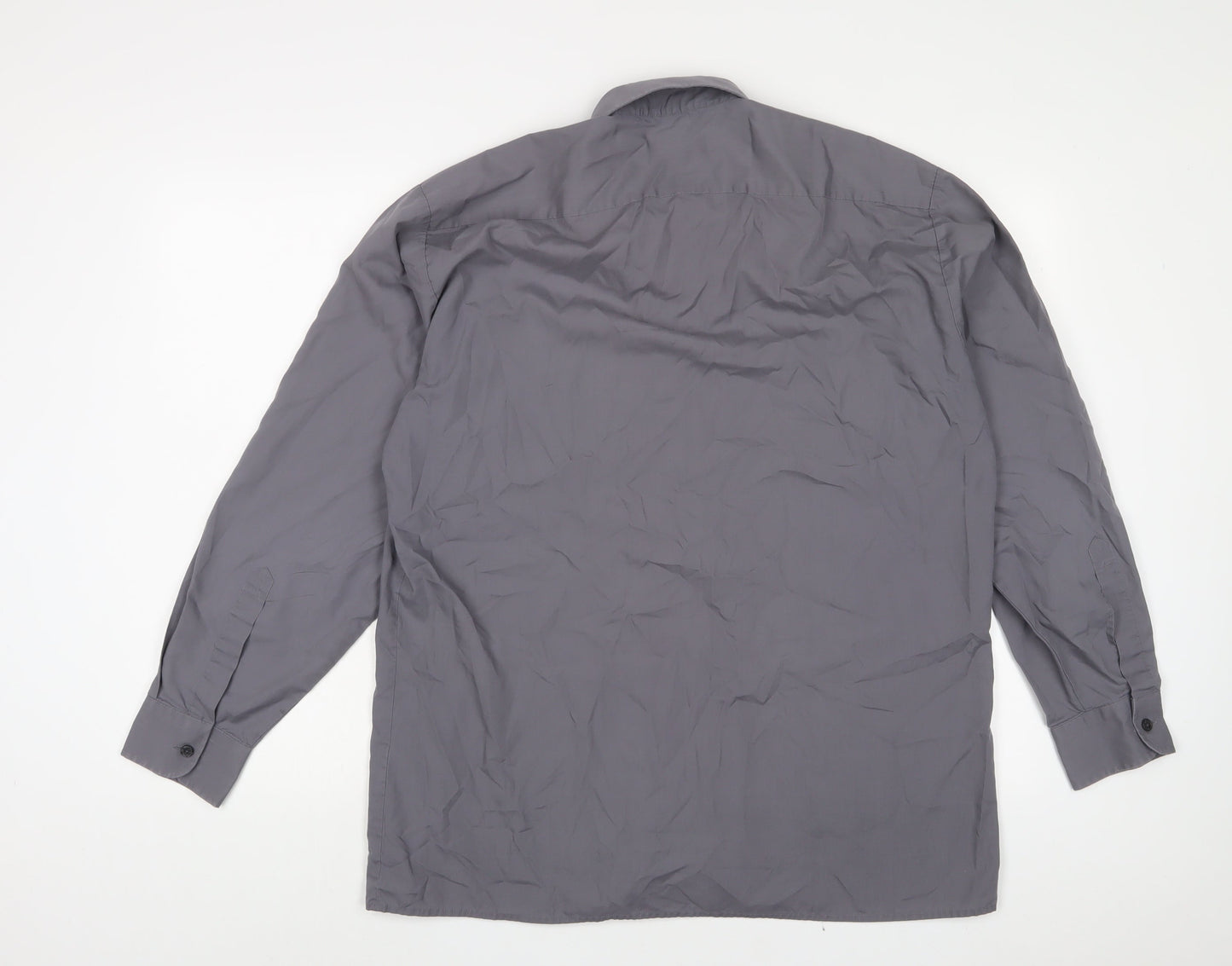 Peter England Mens Grey Cotton Button-Up Size 16 Collared Button