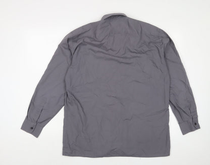 Peter England Mens Grey Cotton Button-Up Size 16 Collared Button