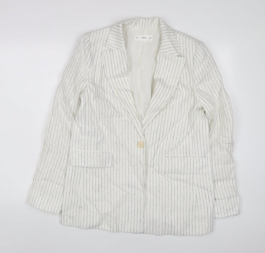 Mango Womens White Striped Jacket Blazer Size M Button