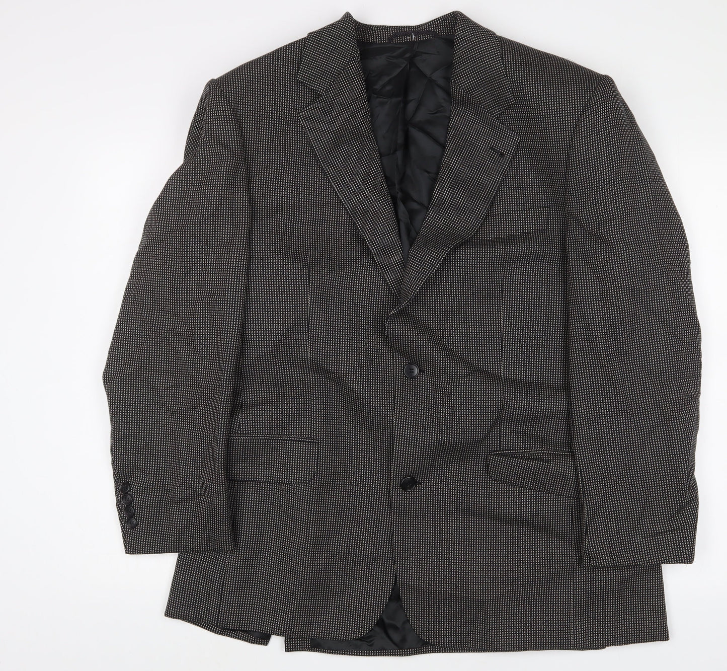 Greensmith & Sons Mens Black Herringbone Wool Jacket Suit Jacket Size 42 Regular - Shoulder Pads