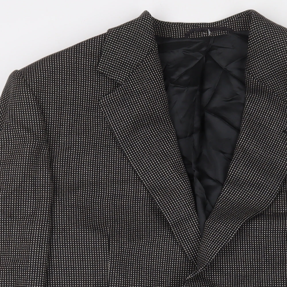 Greensmith & Sons Mens Black Herringbone Wool Jacket Suit Jacket Size 42 Regular - Shoulder Pads