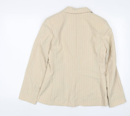 Essential Womens Beige Striped Jacket Blazer Size 12 Button