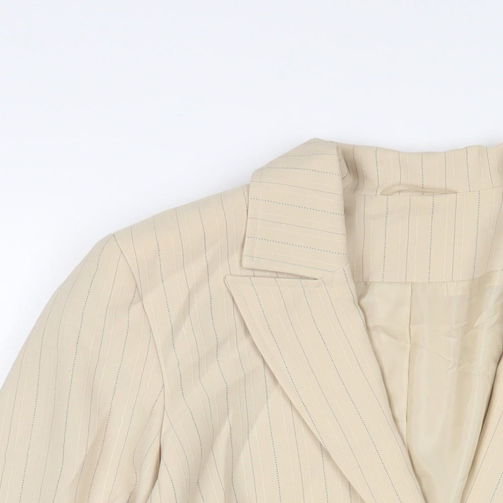 Essential Womens Beige Striped Jacket Blazer Size 12 Button