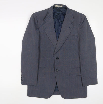 Focus Oneill Mens Blue Plaid Polyester Jacket Suit Jacket Size 38 Regular