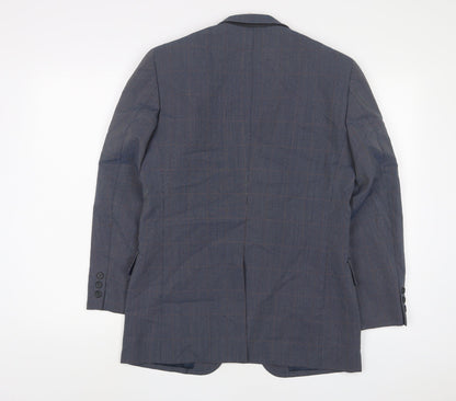 Focus Oneill Mens Blue Plaid Polyester Jacket Suit Jacket Size 38 Regular