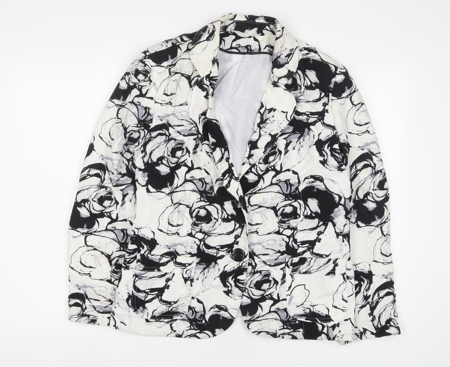 Classic Womens Black Geometric Jacket Blazer Size 16 Button