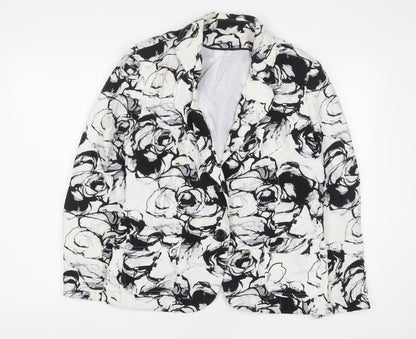 Classic Womens Black Geometric Jacket Blazer Size 16 Button