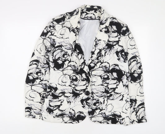 Classic Womens Black Geometric Jacket Blazer Size 16 Button