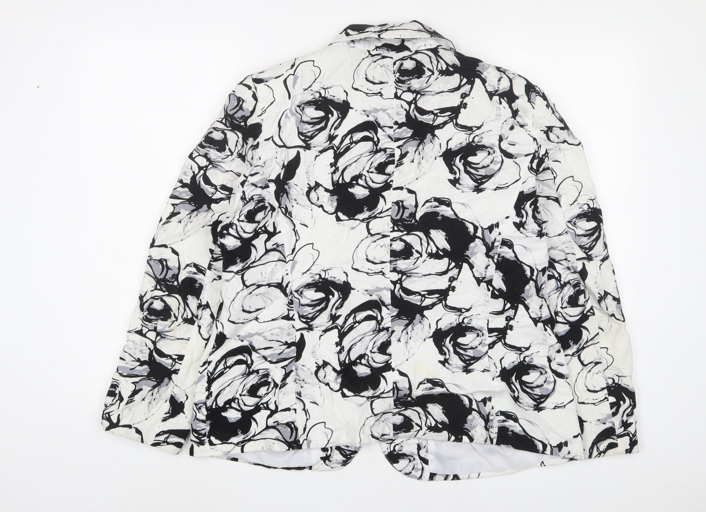 Classic Womens Black Geometric Jacket Blazer Size 16 Button