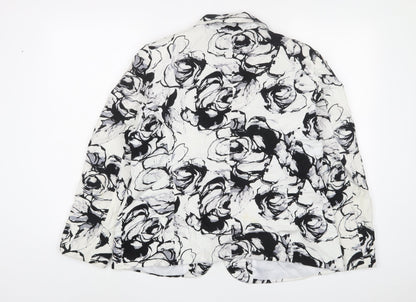 Classic Womens Black Geometric Jacket Blazer Size 16 Button