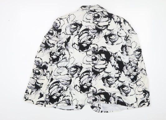 Classic Womens Black Geometric Jacket Blazer Size 16 Button