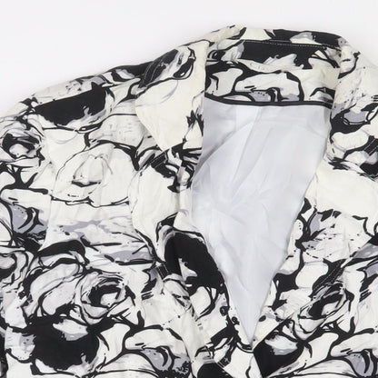 Classic Womens Black Geometric Jacket Blazer Size 16 Button