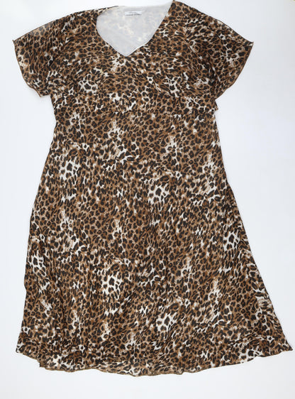 Change Womens Brown Animal Print Polyester A-Line Size 20 V-Neck Zip