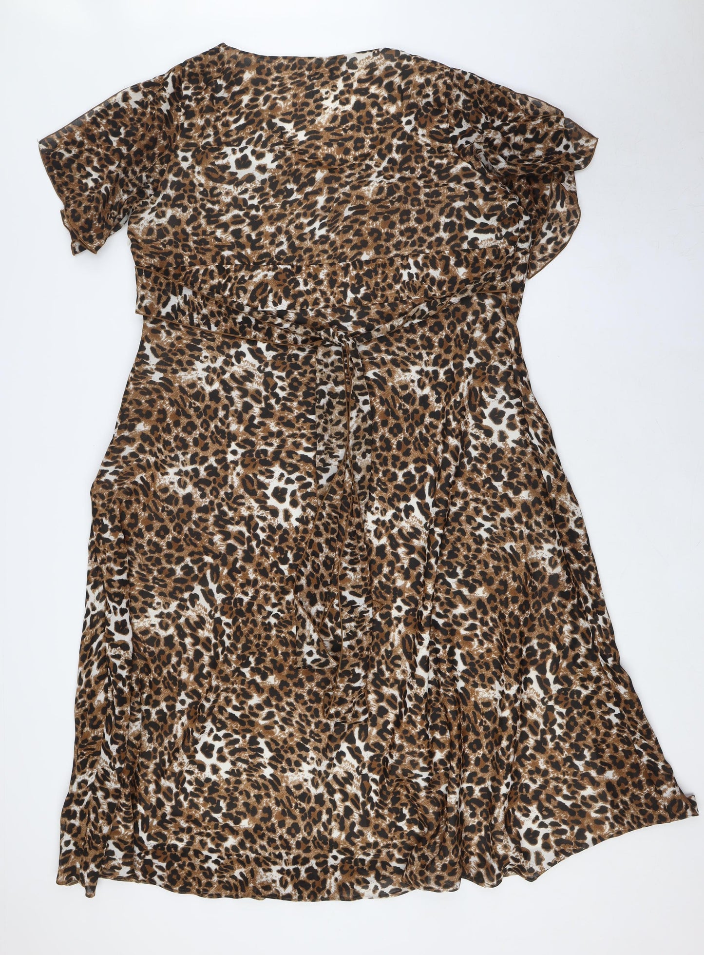 Change Womens Brown Animal Print Polyester A-Line Size 20 V-Neck Zip