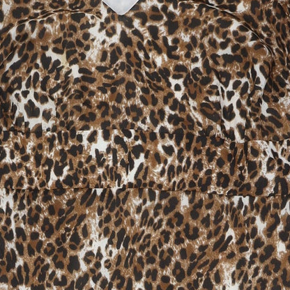 Change Womens Brown Animal Print Polyester A-Line Size 20 V-Neck Zip