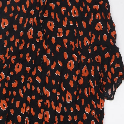 Dorothy Perkins Womens Black Animal Print Viscose A-Line Size 14 Collared Button