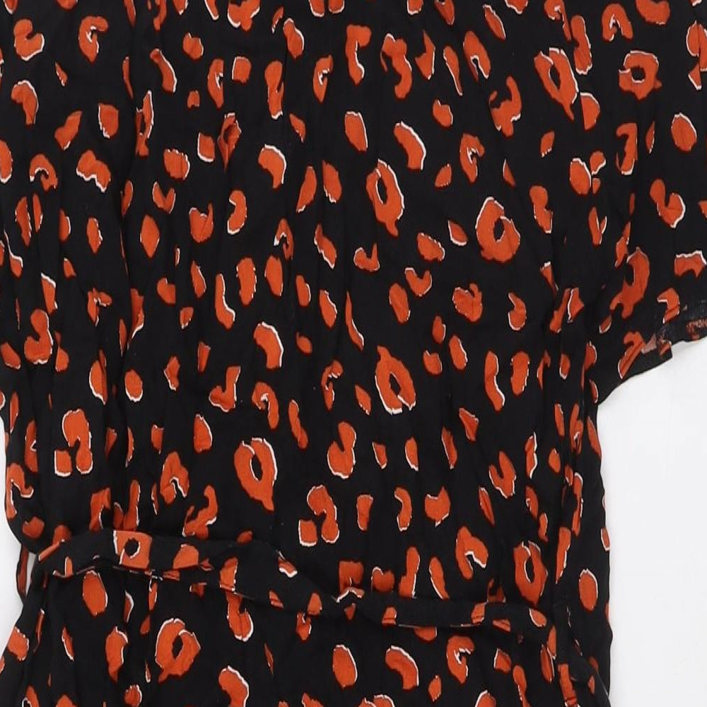 Dorothy Perkins Womens Black Animal Print Viscose A-Line Size 14 Collared Button