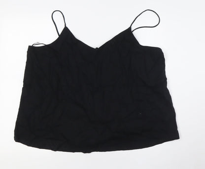 Marks and Spencer Womens Black Linen Basic Button-Up Size 20 V-Neck - Tie Back