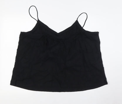 Marks and Spencer Womens Black Linen Basic Button-Up Size 20 V-Neck - Tie Back