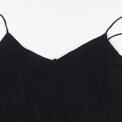 Marks and Spencer Womens Black Linen Basic Button-Up Size 20 V-Neck - Tie Back
