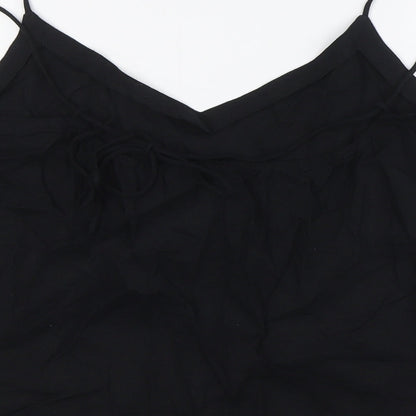 Marks and Spencer Womens Black Linen Basic Button-Up Size 20 V-Neck - Tie Back