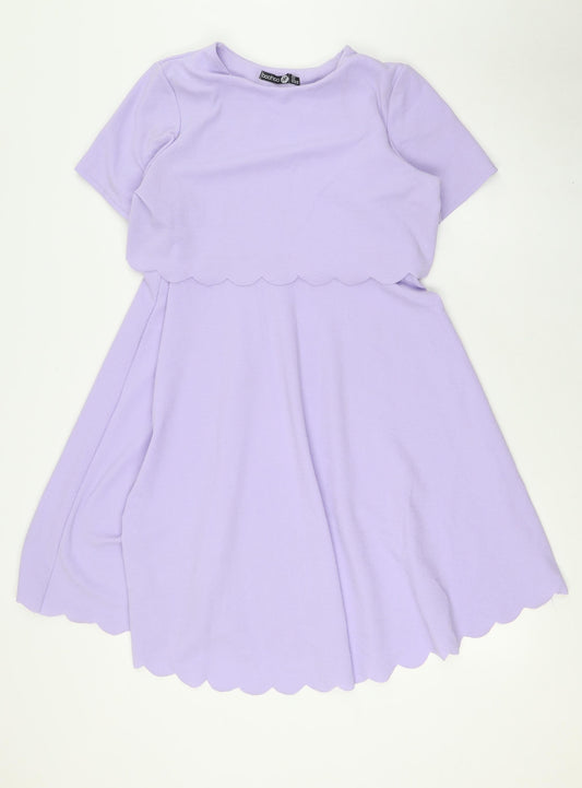 Boohoo Womens Purple Polyester A-Line Size 12 Round Neck