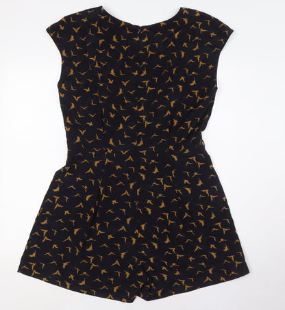 Dotti Womens Black Polyester Playsuit One-Piece Size 12 L3 in Zip - Bird Fabric