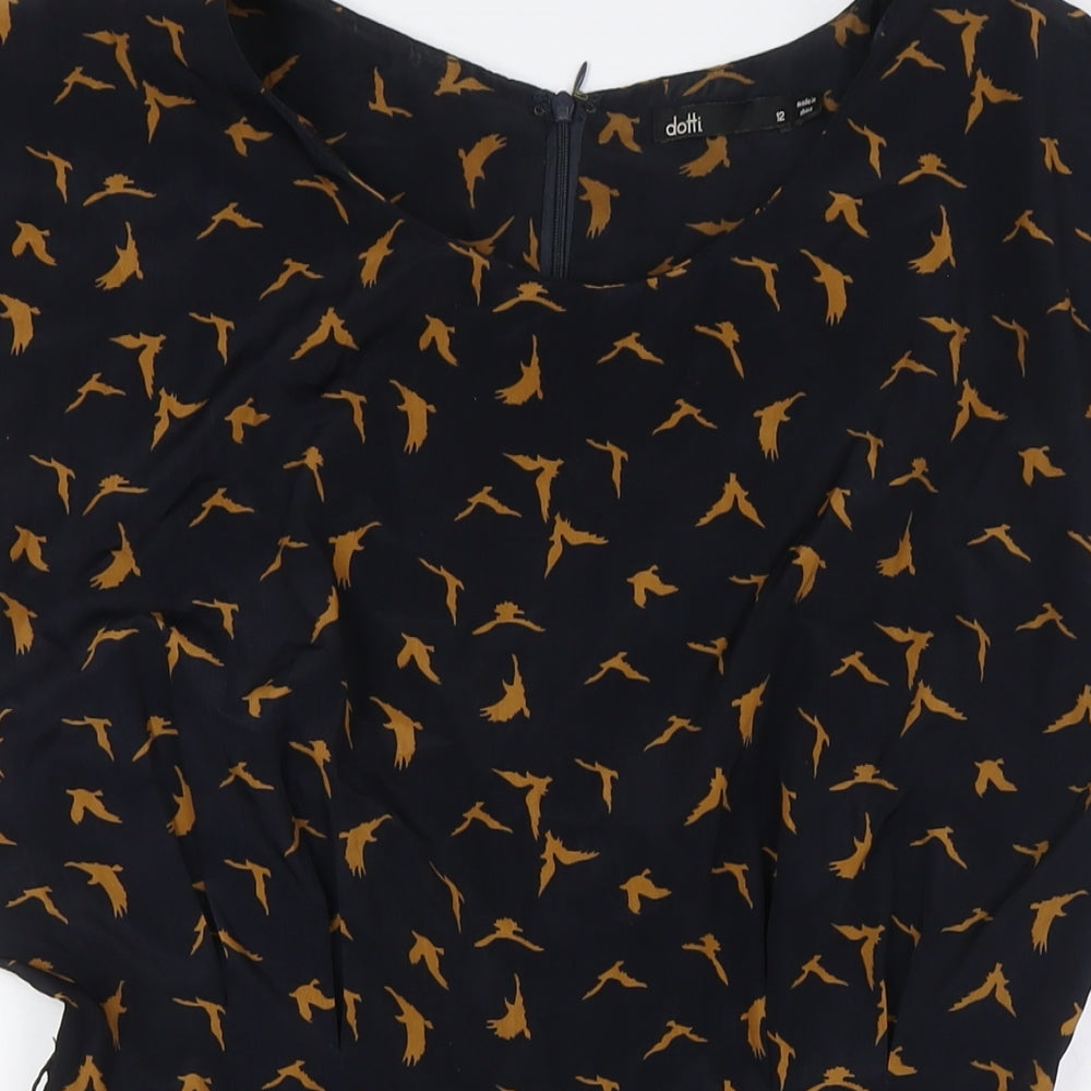 Dotti Womens Black Polyester Playsuit One-Piece Size 12 L3 in Zip - Bird Fabric