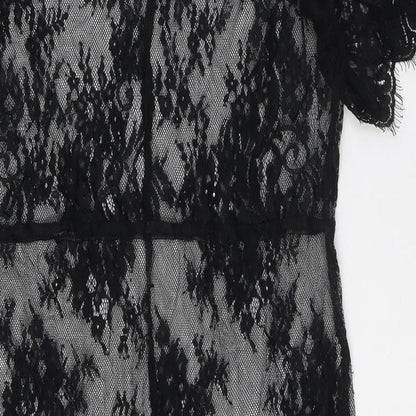 Marks and Spencer Womens Black Polyamide A-Line Size 10 Round Neck - Lace, Cold Shoulder