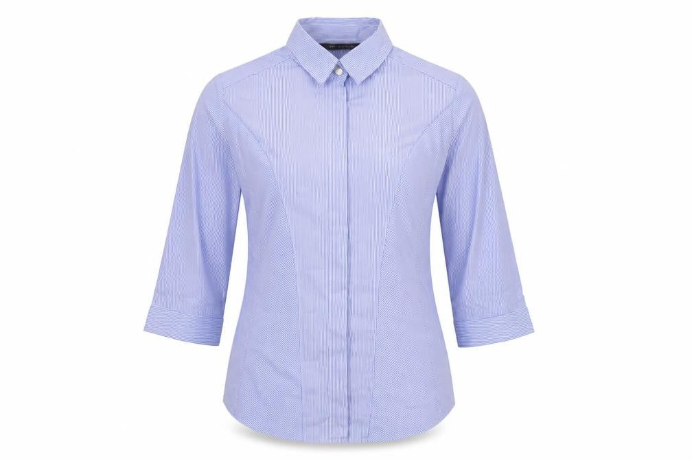 Marks and Spencer Womens Blue Striped Cotton Basic Button-Up Size 8 Collared