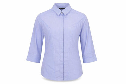 Marks and Spencer Womens Blue Striped Cotton Basic Button-Up Size 8 Collared