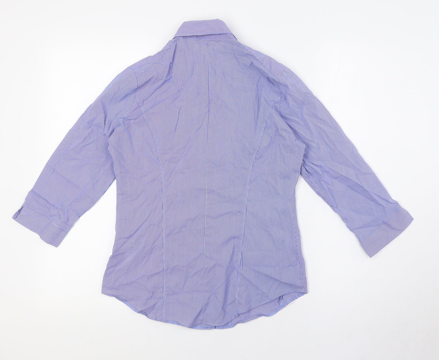 Marks and Spencer Womens Blue Striped Cotton Basic Button-Up Size 8 Collared