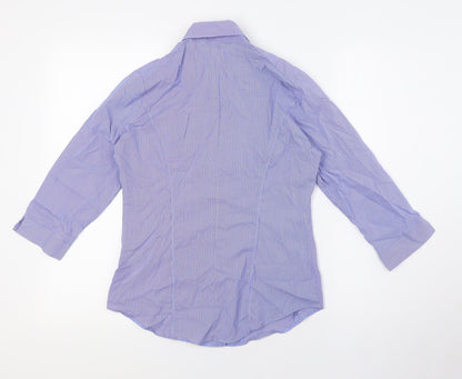 Marks and Spencer Womens Blue Striped Cotton Basic Button-Up Size 8 Collared