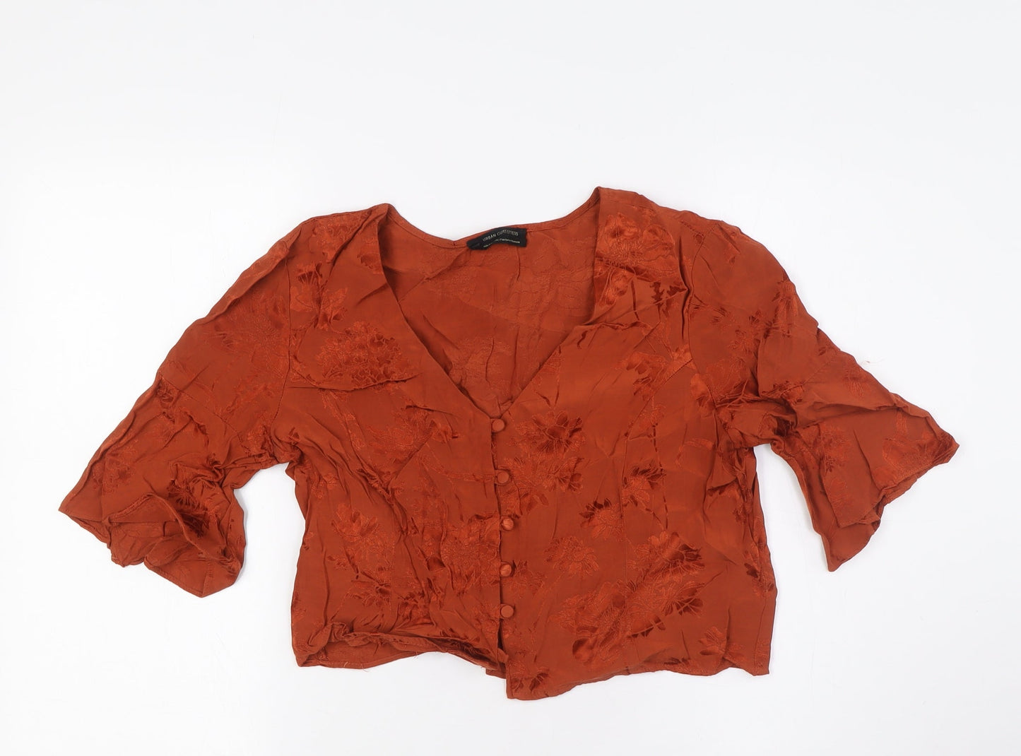 Womens UK Size S Zara Orange Cropped Button-Up