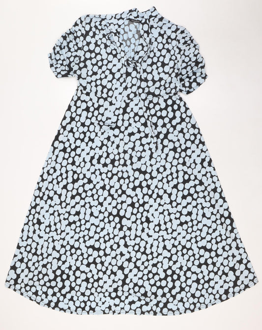 Boohoo Womens Blue Polka Dot Polyester A-Line Size 12 Mock Neck Tie